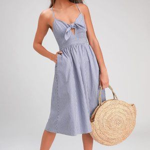 BRAND NEW Lulu's Blue Striped Midi Dress